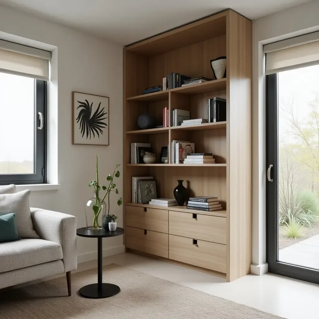 a photo of a corner bookshelf maximizing unused space