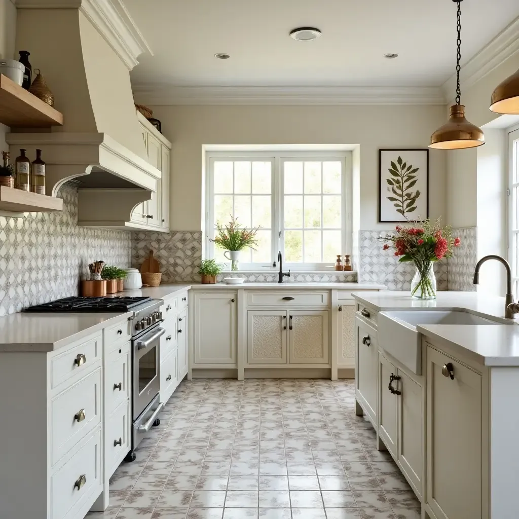 a photo of a kitchen featuring hand-painted Mediterranean tiles