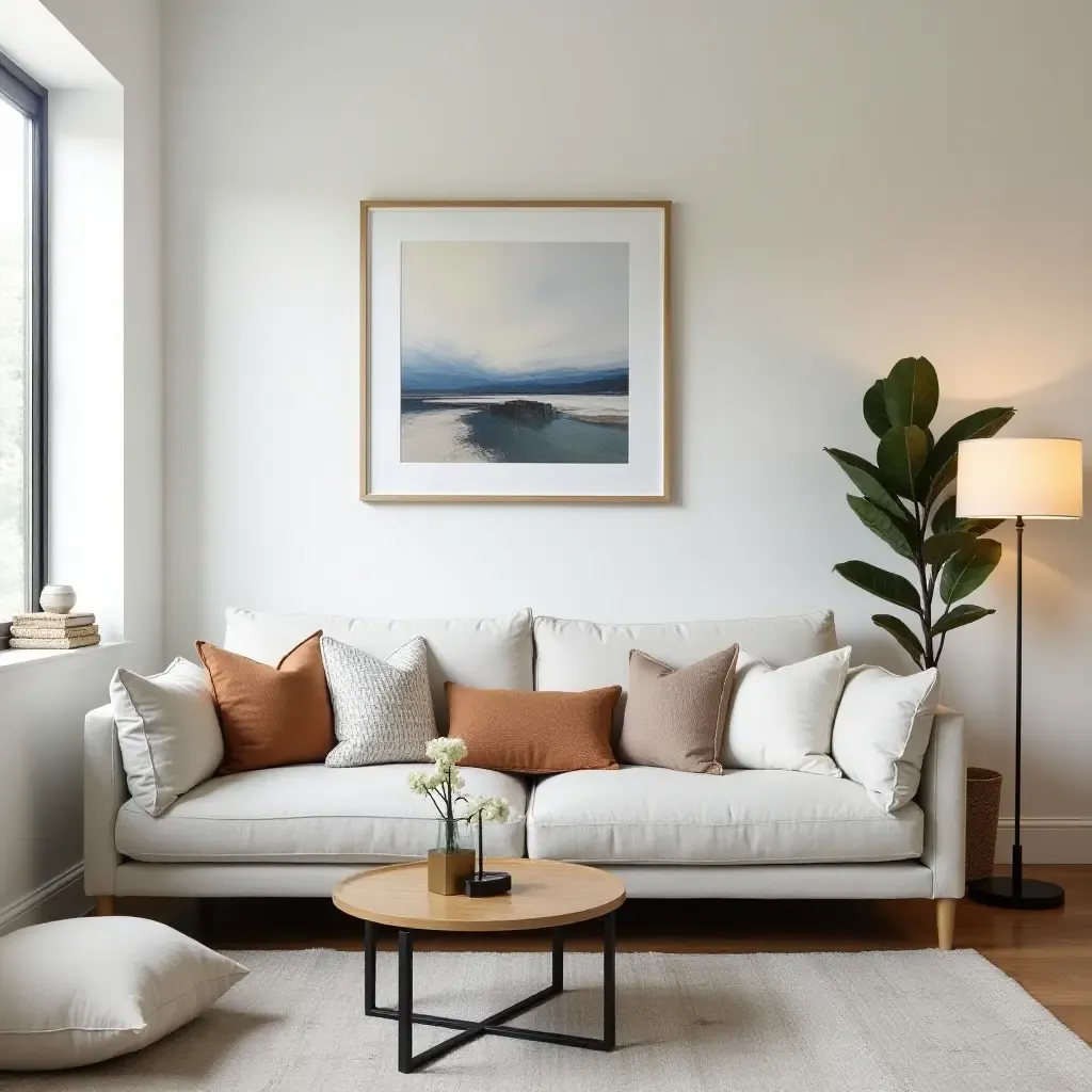 a photo of a stylish small living room featuring a chic sectional sofa and decorative pillows