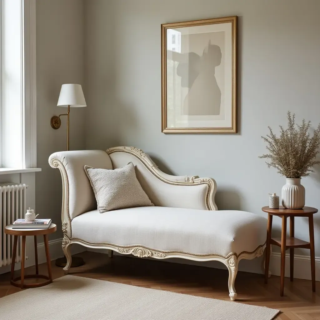 a photo of a classic chaise lounge in a stylish teen&#x27;s corner