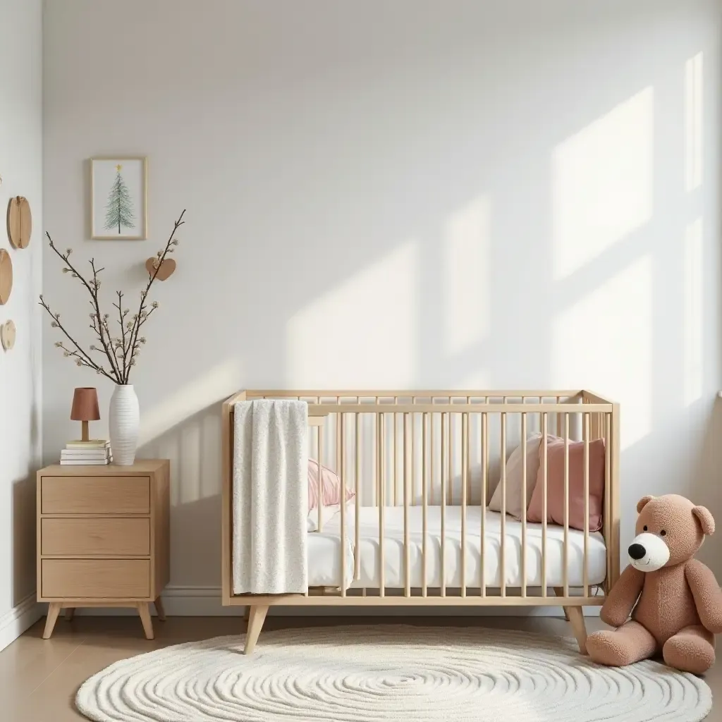 a photo of a modern nursery with stylish furniture and playful decor