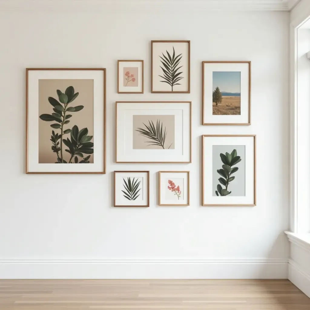 a photo of a gallery wall featuring eclectic framed art pieces