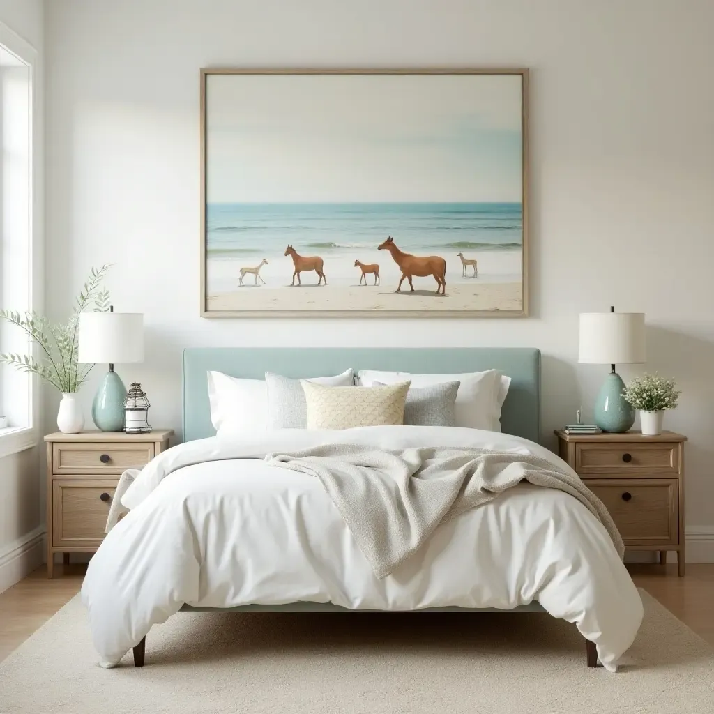 a photo of a beach-themed bedroom with sand and surf decor