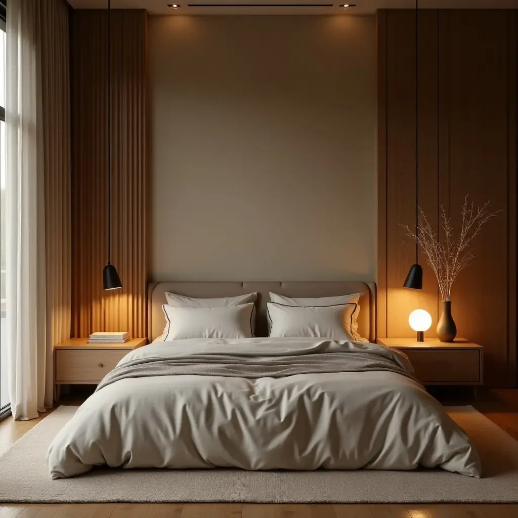 a photo of a zen-inspired bedroom with a meditation corner and natural elements