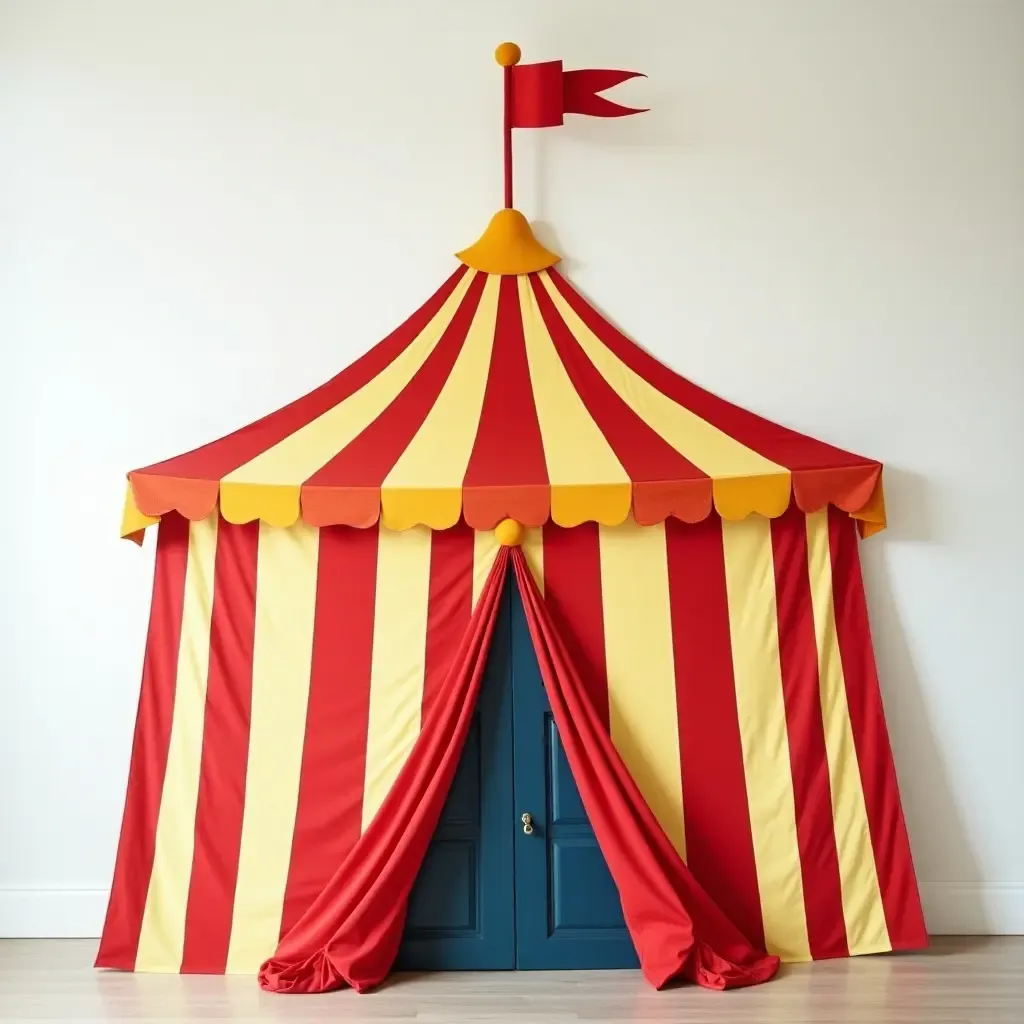 a photo of a playful circus tent wall art with bright colors