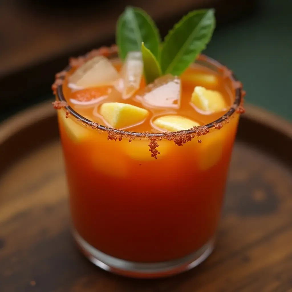 a photo of a colorful Thai bael fruit drink in a traditional clay cup.