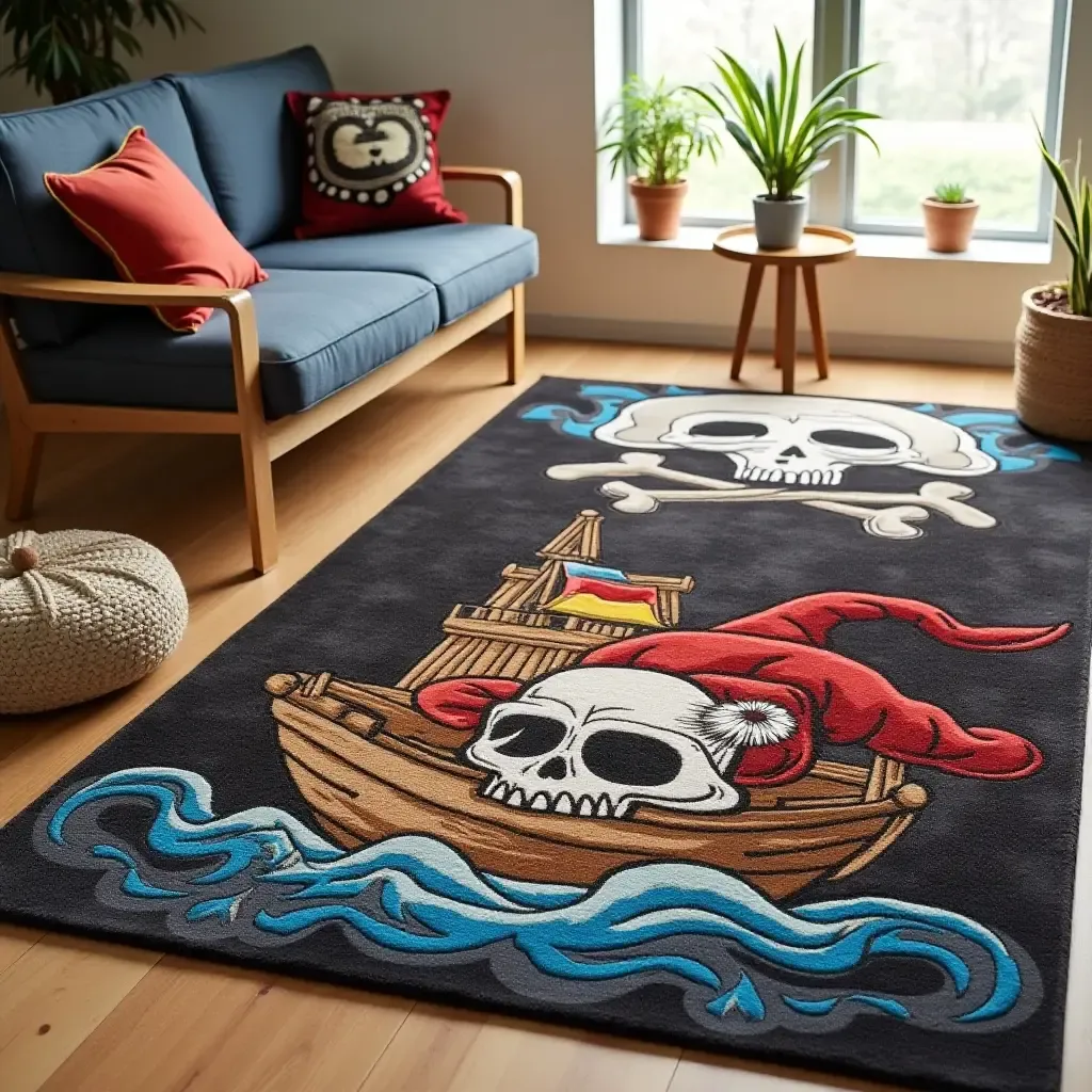 a photo of a rug with a playful pirate theme for adventurous spirits