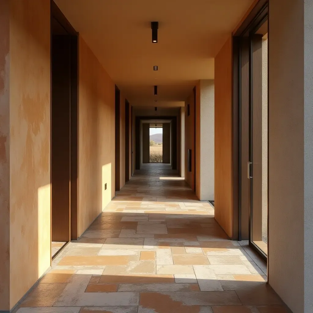 a photo of a welcoming corridor with a blend of textures and colors