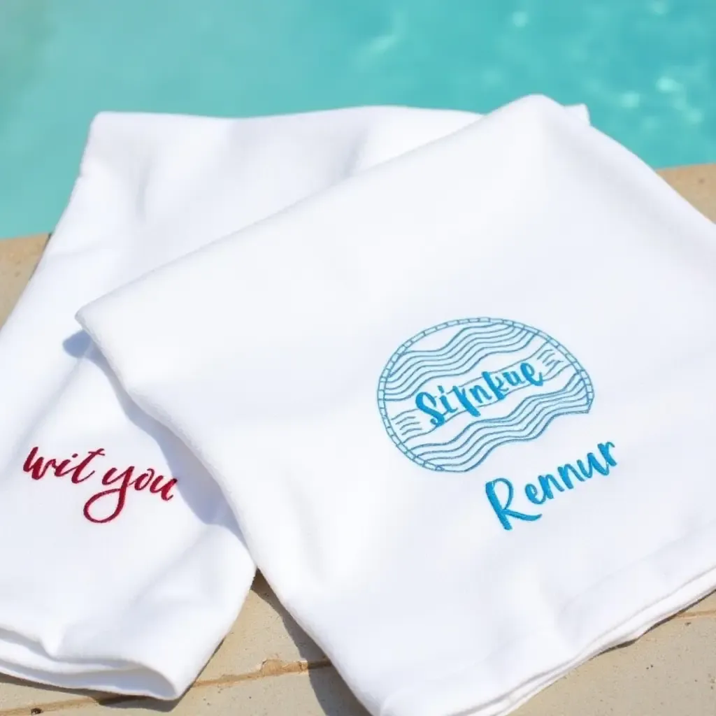 a photo of personalized pool towels with DIY embroidery