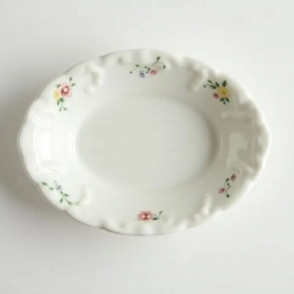 a photo of a delicate porcelain soap dish with floral patterns