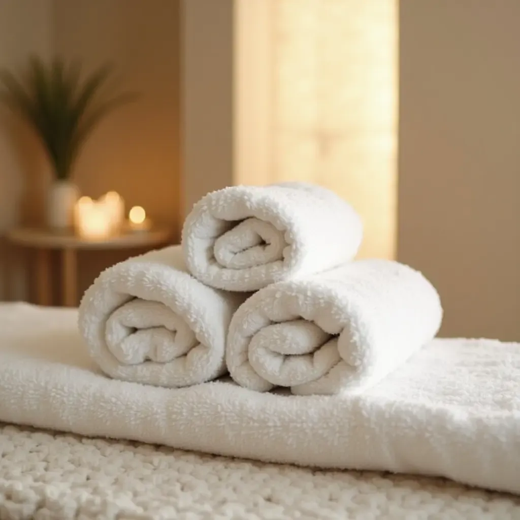 a photo of towels in a serene, spa-like atmosphere