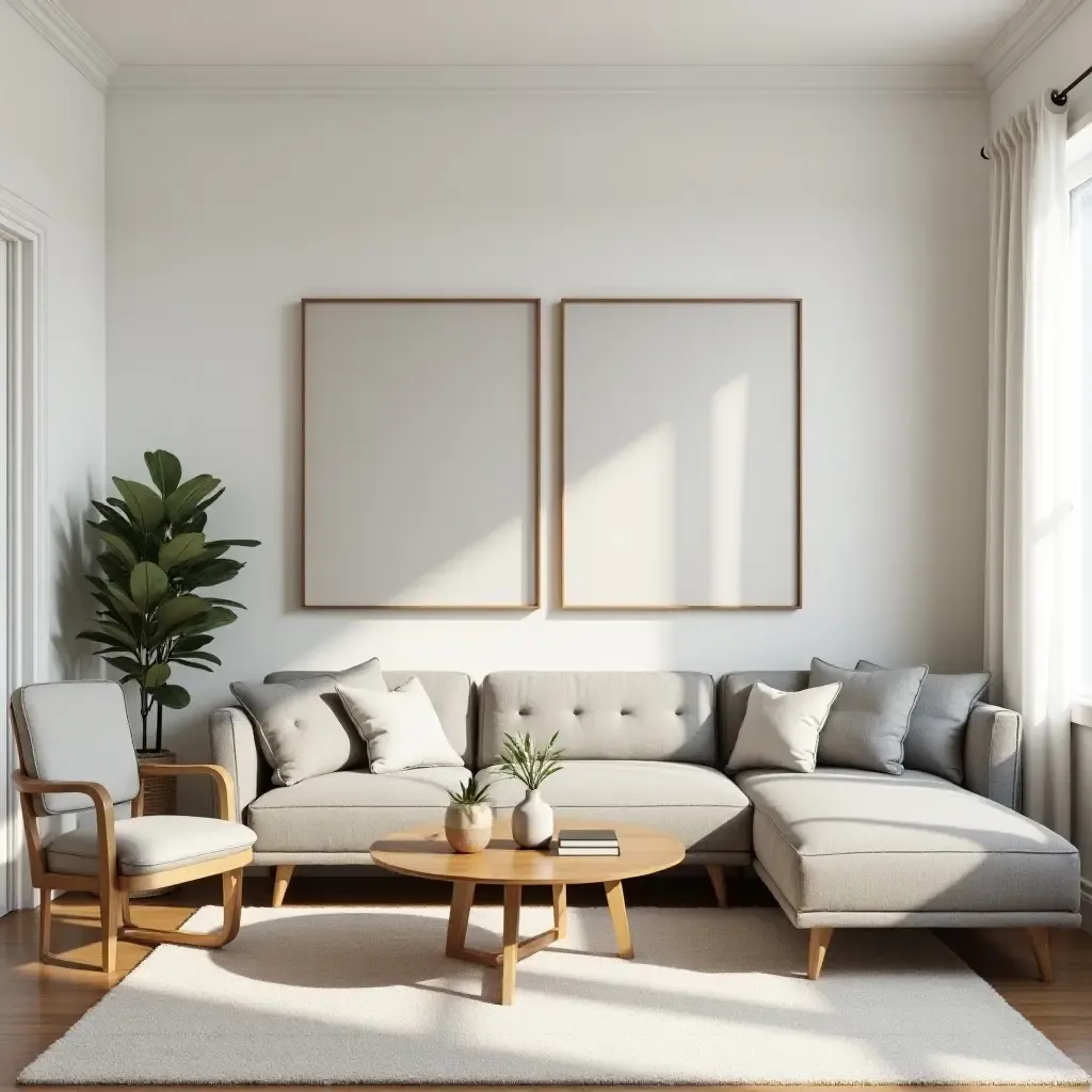 a photo of a bright living room with strategically placed mirrors to enhance space