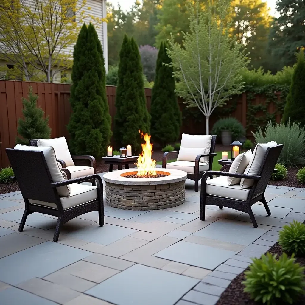 a photo of a small fire pit surrounded by chairs on a 12x12 patio