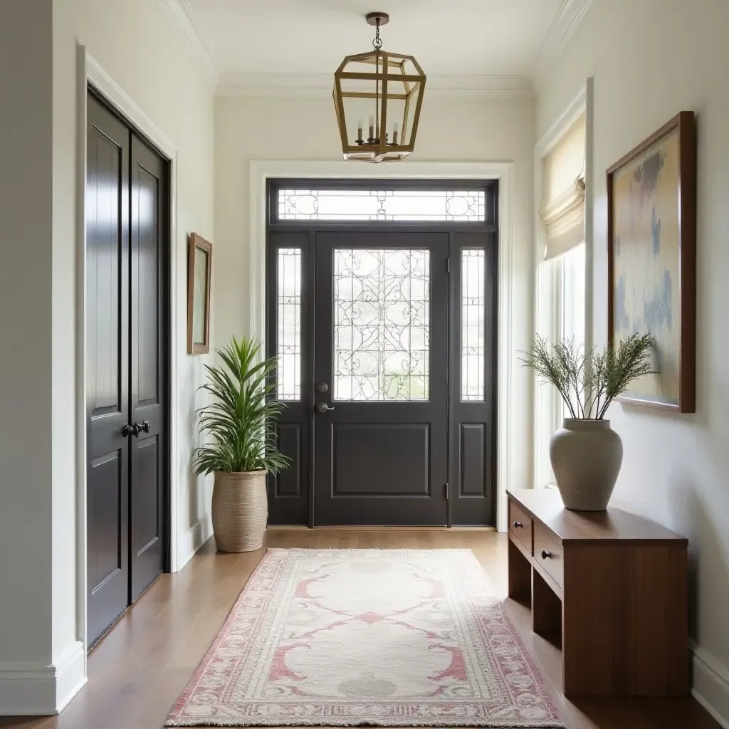 a photo of an organized entry hall with a decorative screen