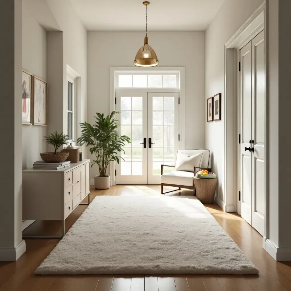 a photo of a soft, plush area rug in a welcoming hallway