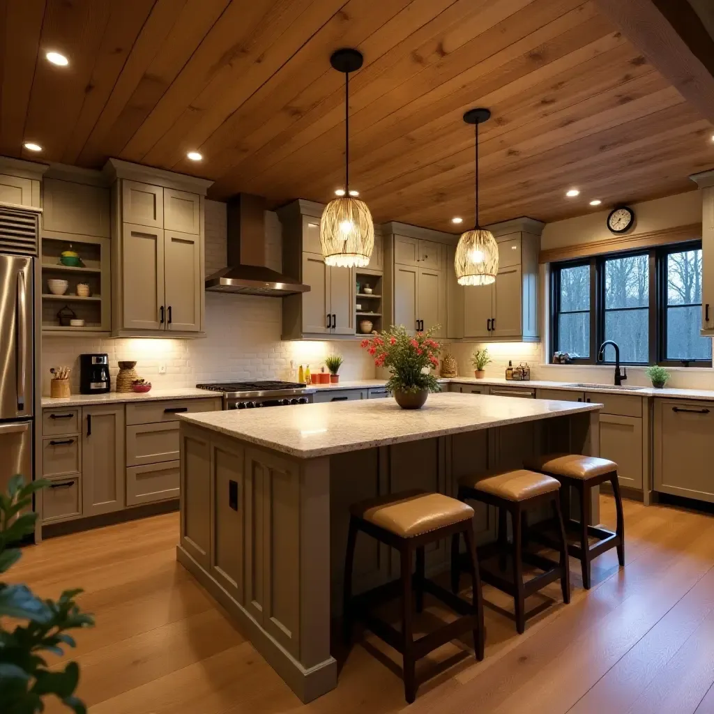 a photo of a family-friendly basement with fun pendant lights