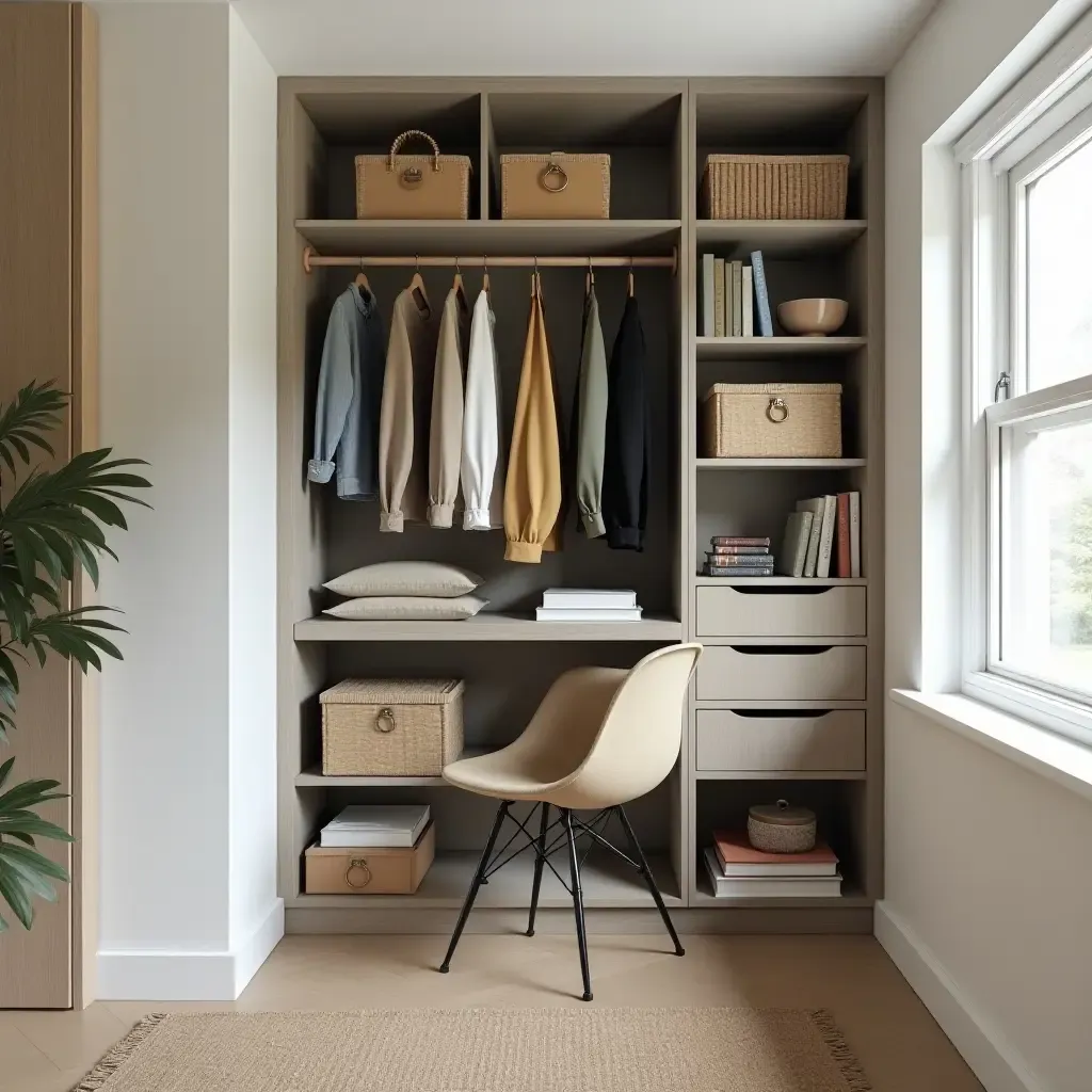 a photo of a repurposed closet as a mini library