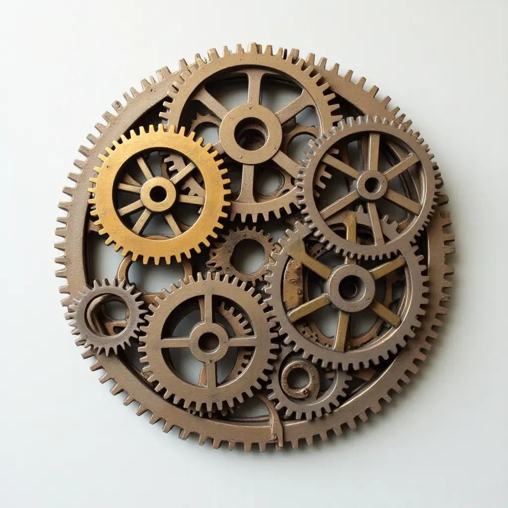 a photo of a wall art piece made from old gears