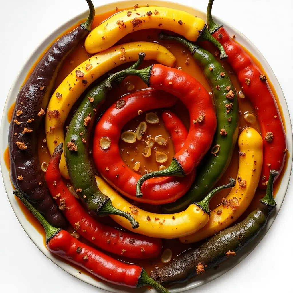 a photo of a ratatouille with smoked paprika and plantains, arranged in a colorful spiral.