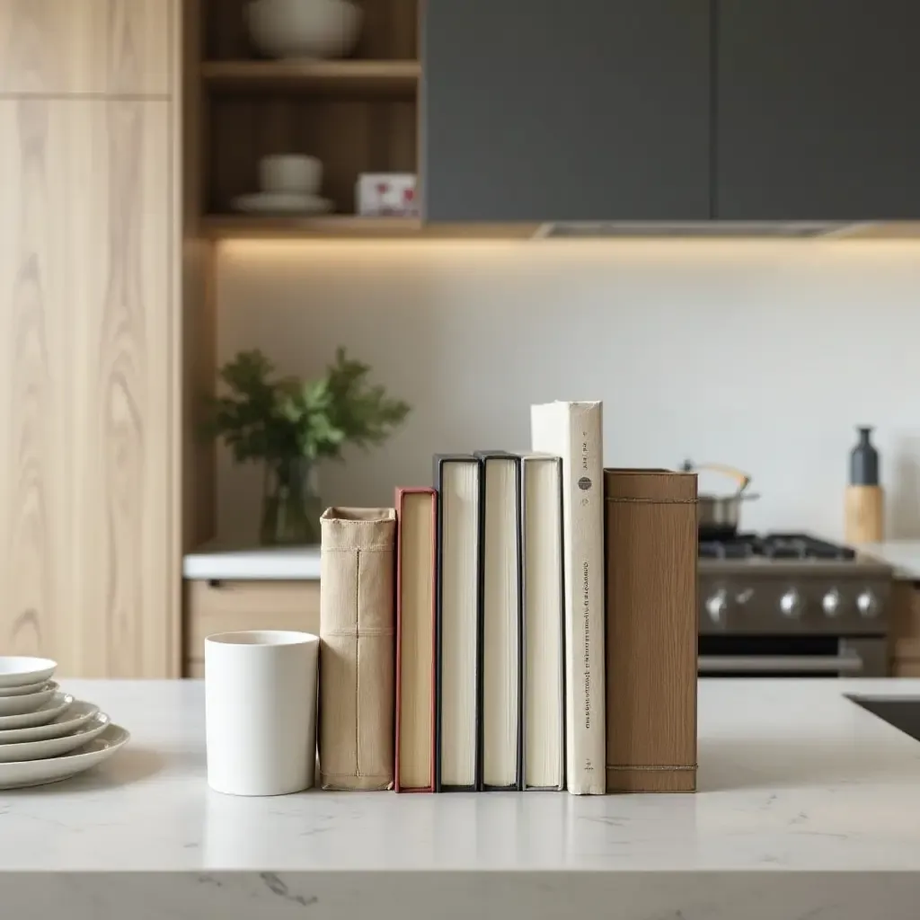 a photo of a vintage cookbook holder in a sleek kitchen