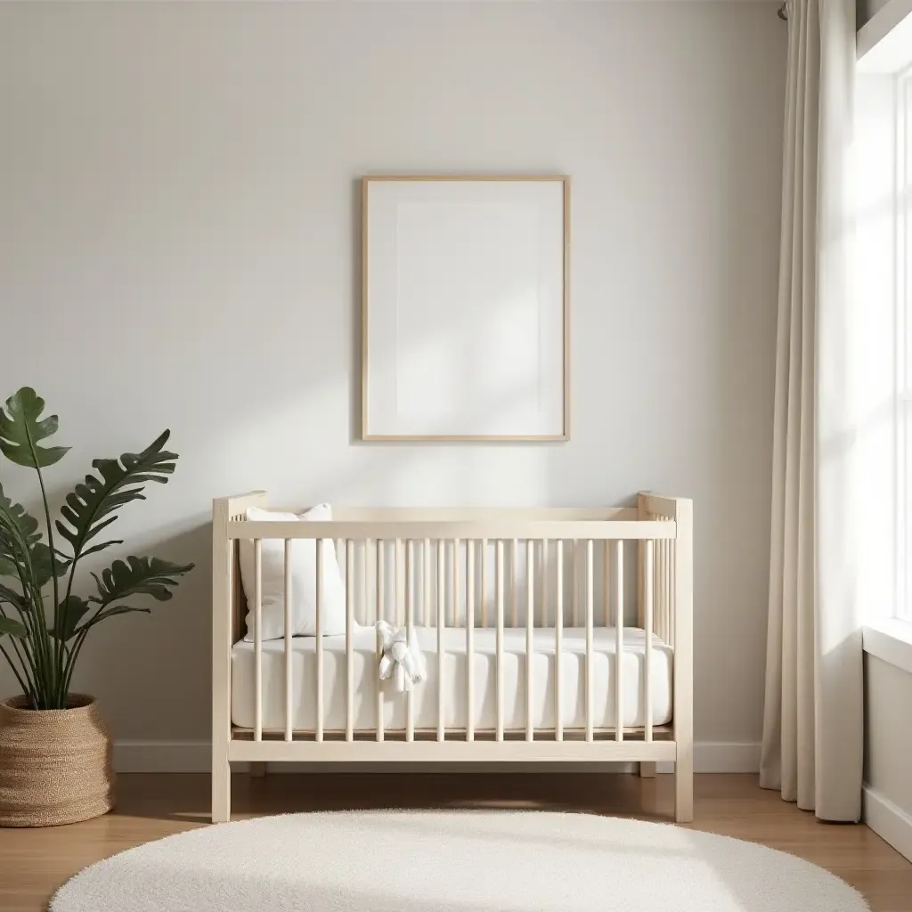 a photo of a nursery with gold metallic accents on the crib