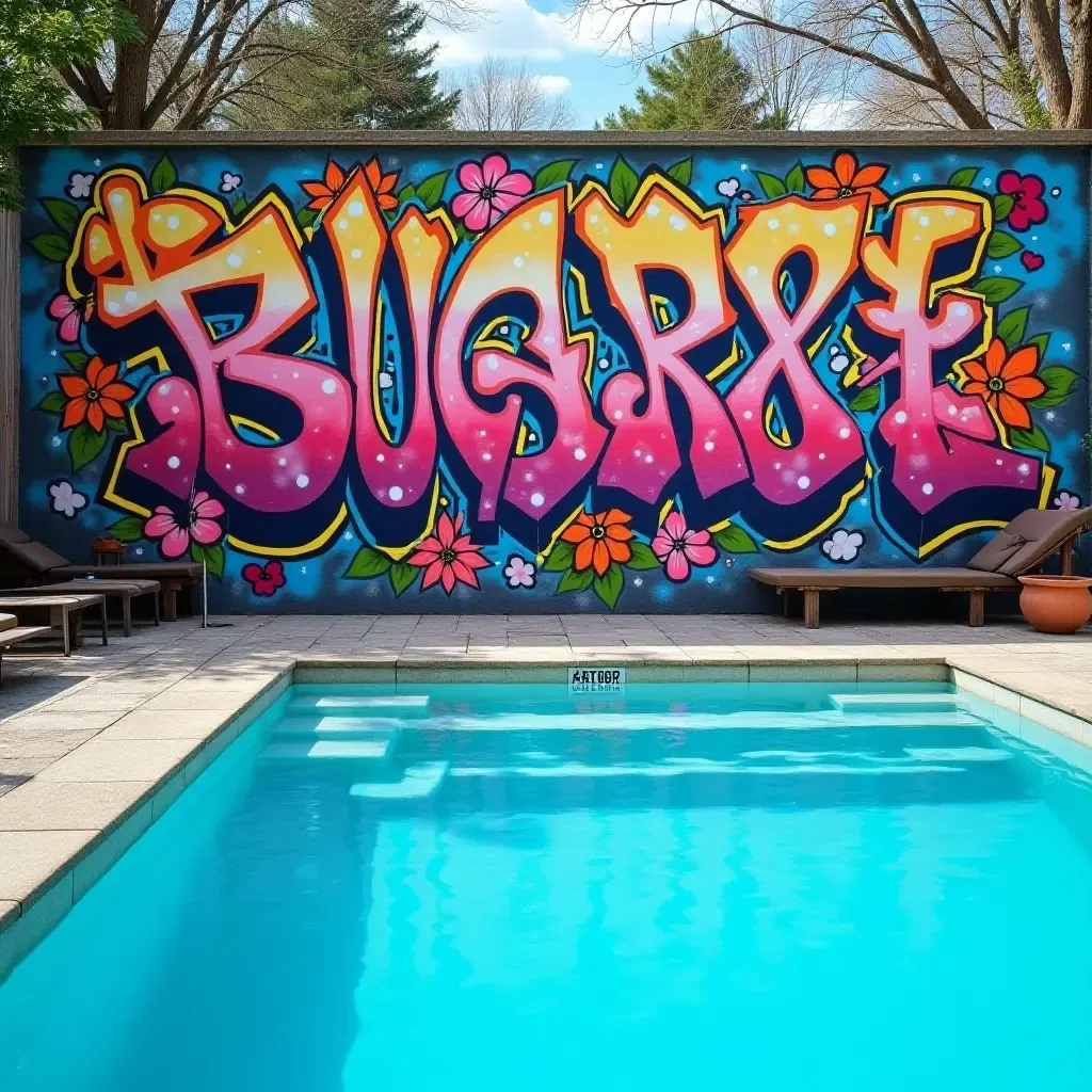 a photo of vibrant graffiti art adding character to a pool wall