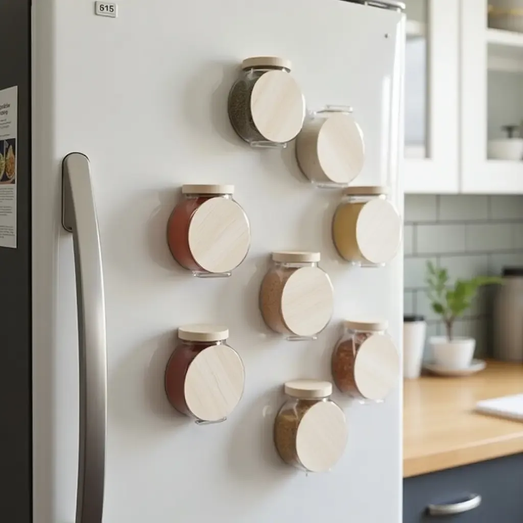 a photo of DIY magnetic spice jars on the fridge