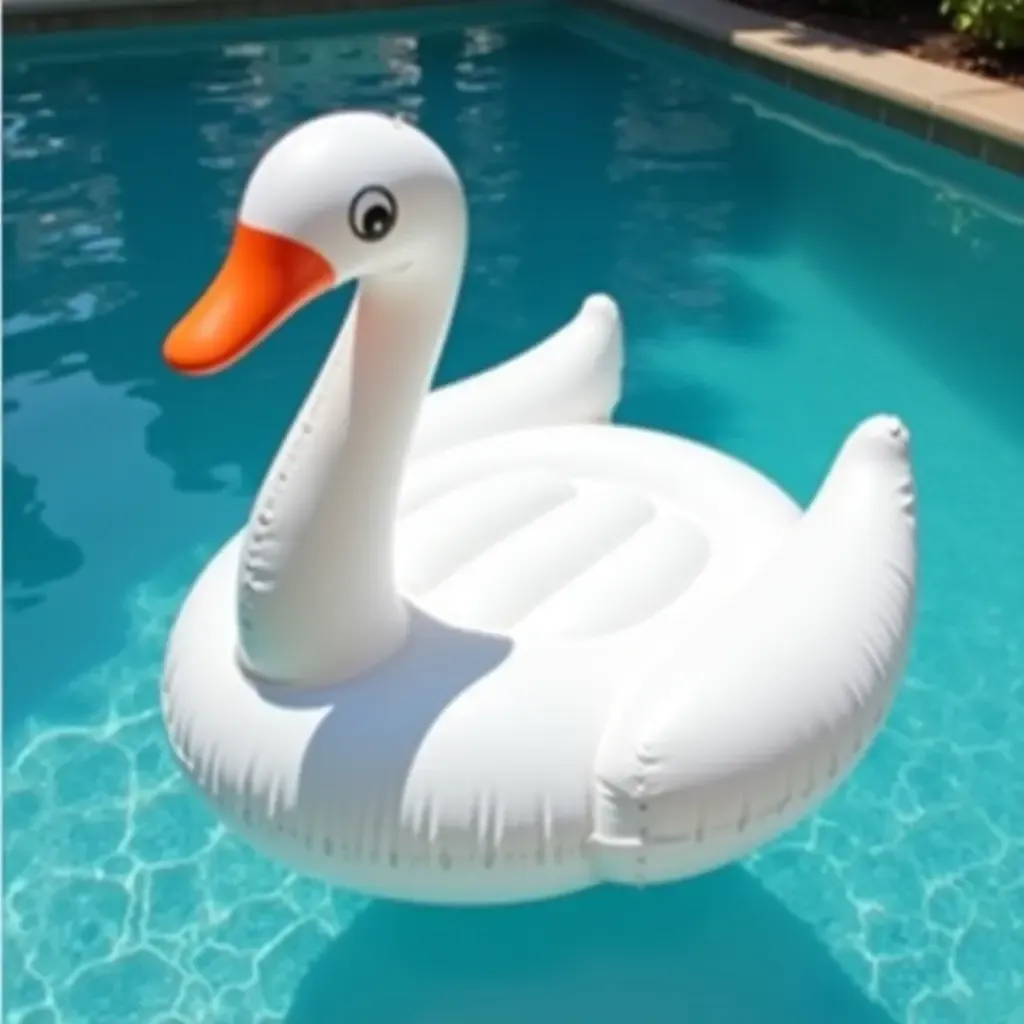 a photo of an old-fashioned pool float shaped like a swan