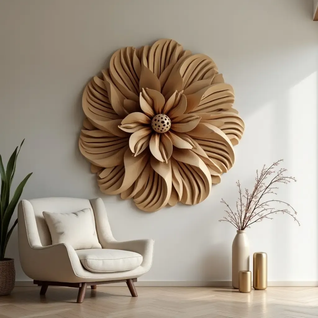 a photo of a wooden wall art piece enhancing the entrance