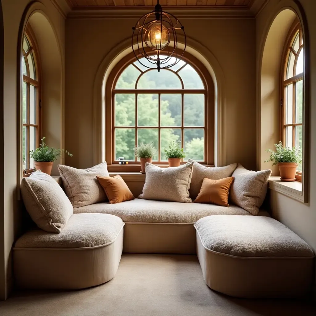 a photo of a cozy reading nook with plush cushions