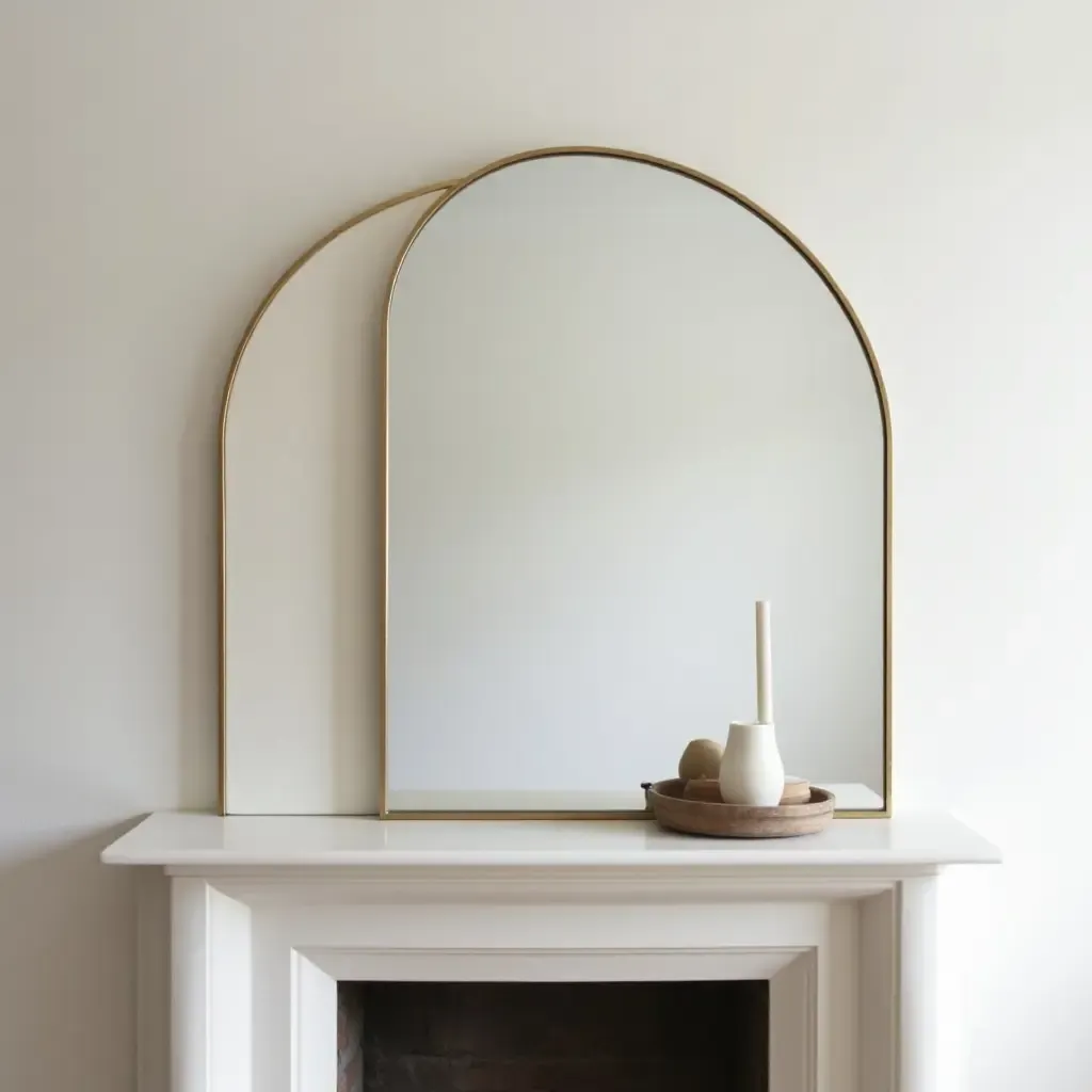 a photo of a minimalist mirror arrangement above a sleek mantel