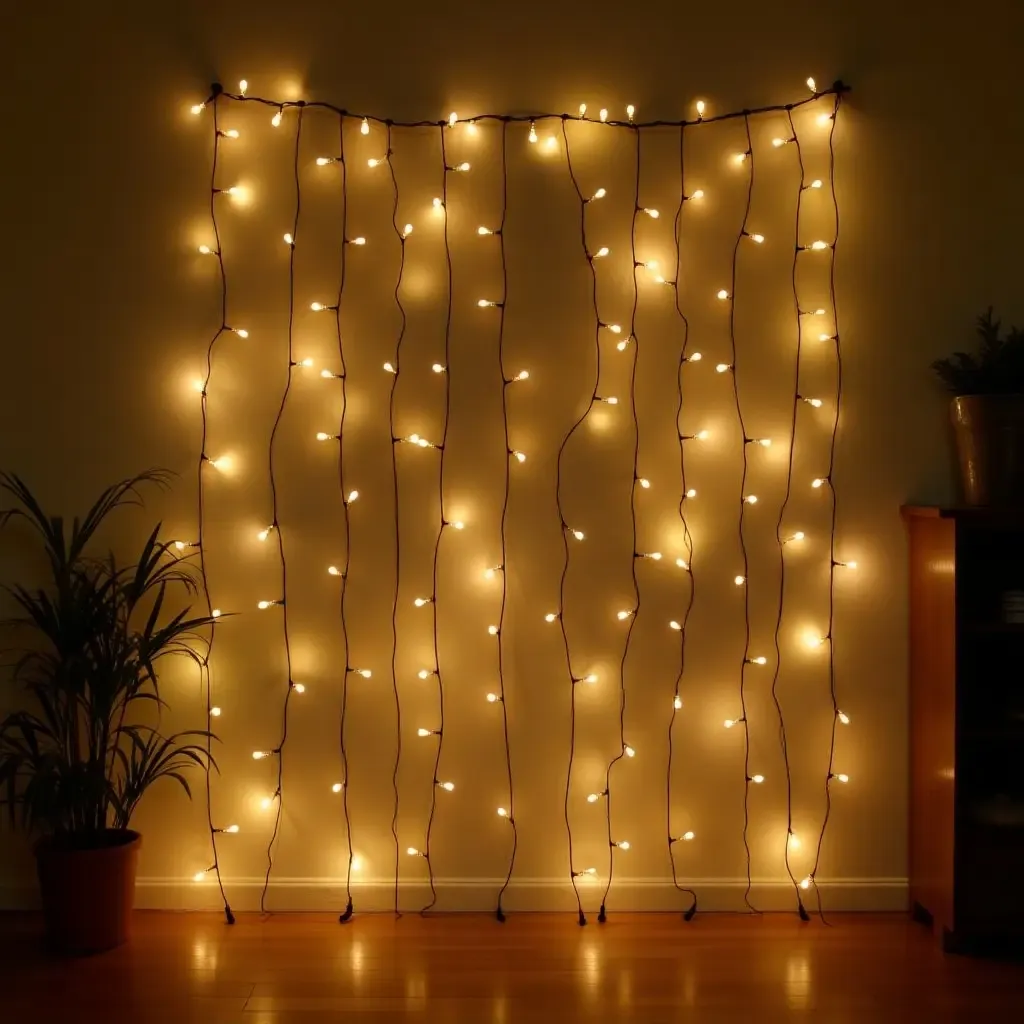 a photo of a creative wall installation using string lights