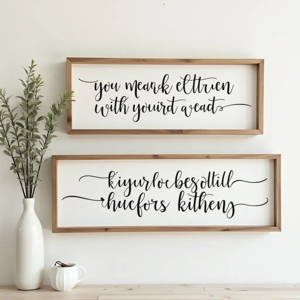 a photo of handmade wooden kitchen signs with inspirational quotes