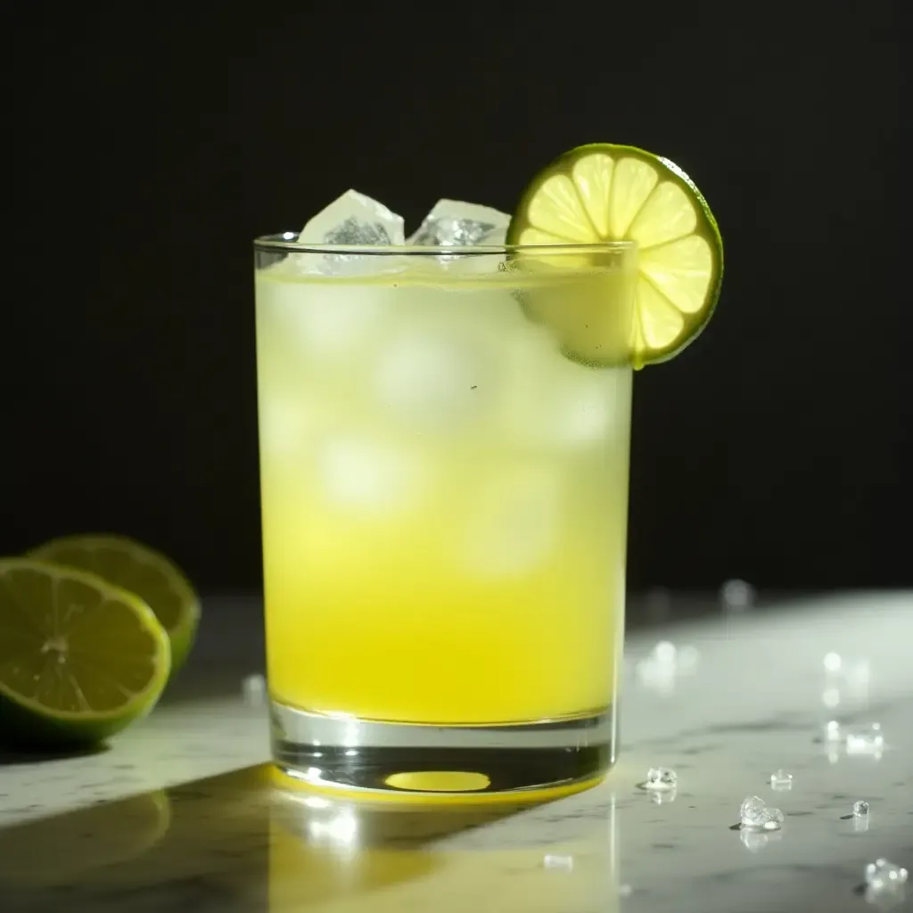 a photo of a cold glass of tejuino with lime and a pinch of salt.