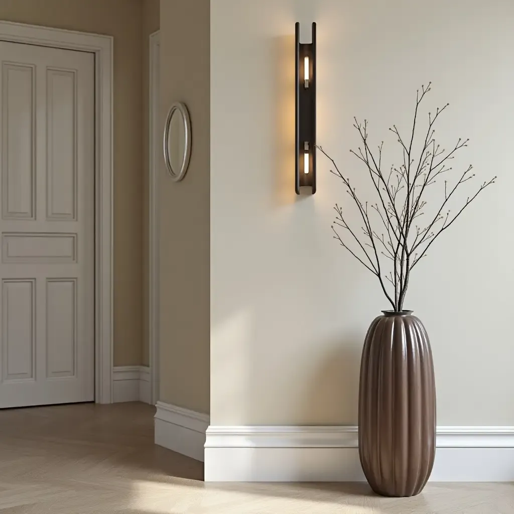 a photo of an elegant umbrella stand in a chic hall