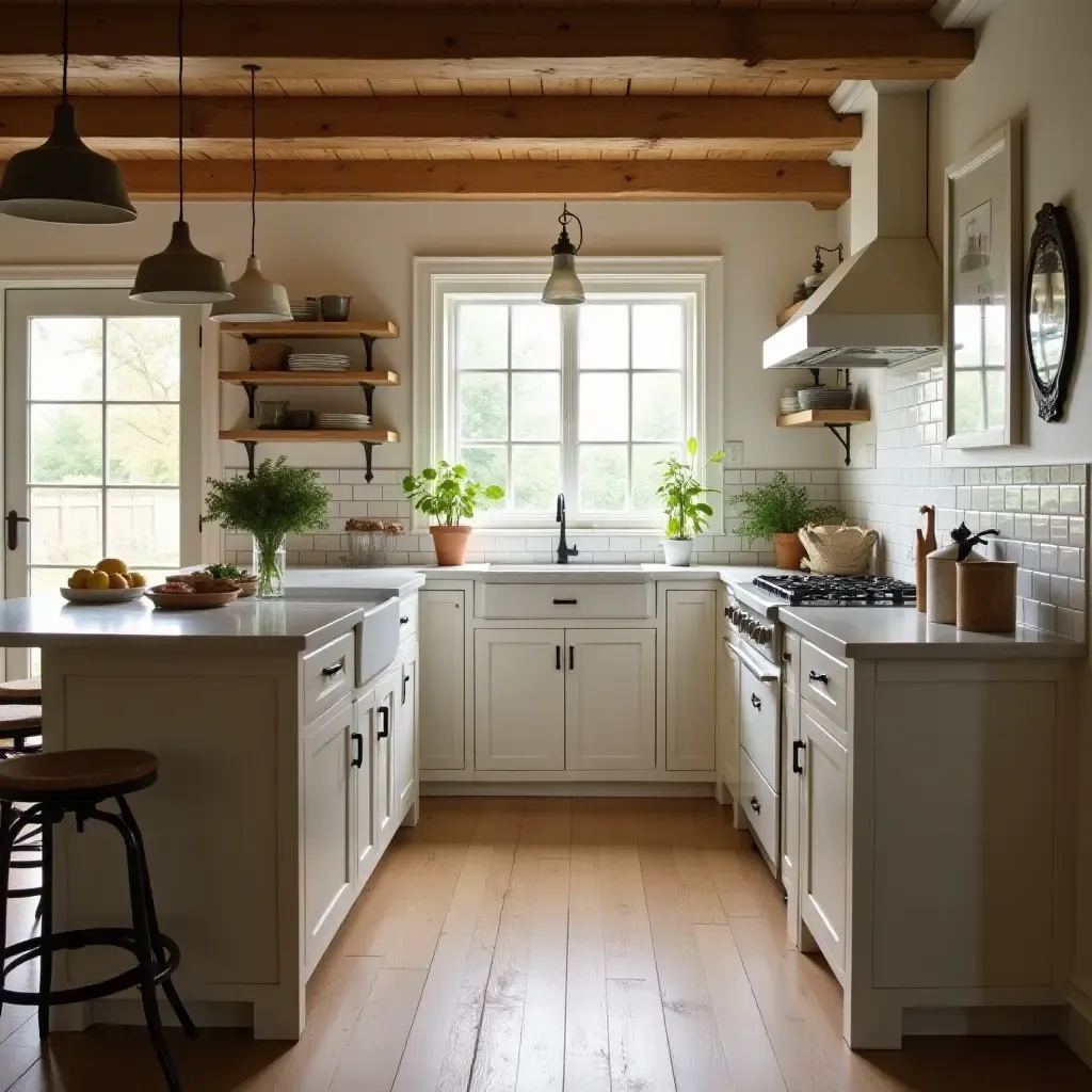 a photo of a kitchen with a warm and inviting farmhouse atmosphere