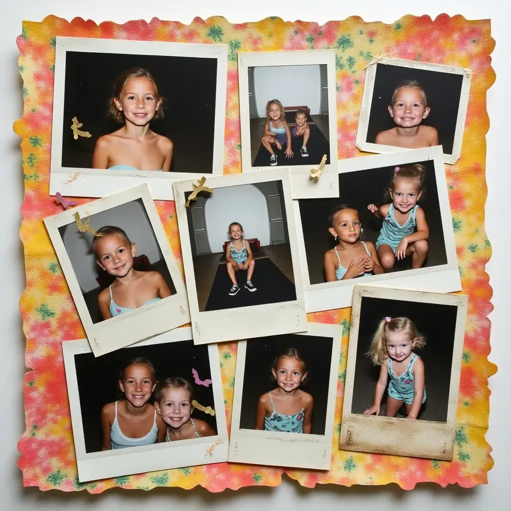 a photo of a memory collage made with colorful scrapbook paper and photos