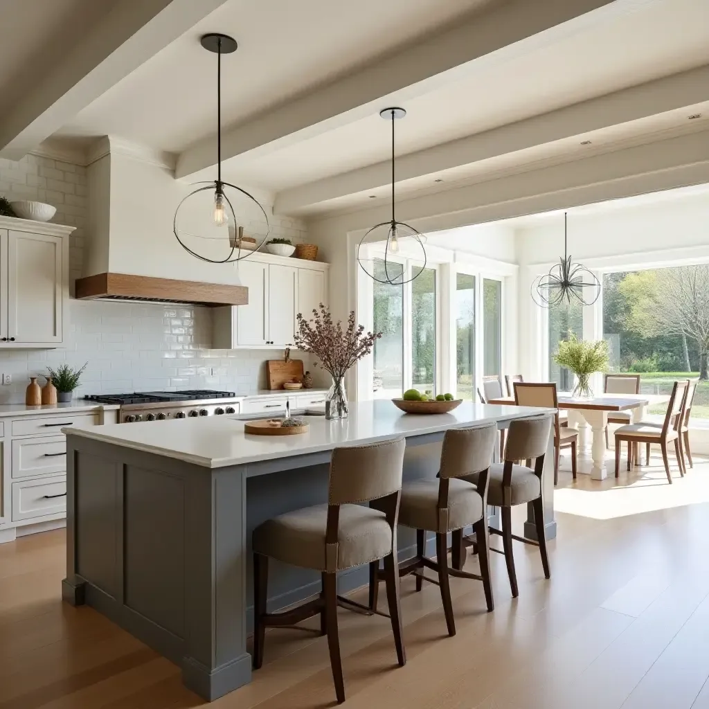 a photo of a kitchen with an open layout and farmhouse-inspired design