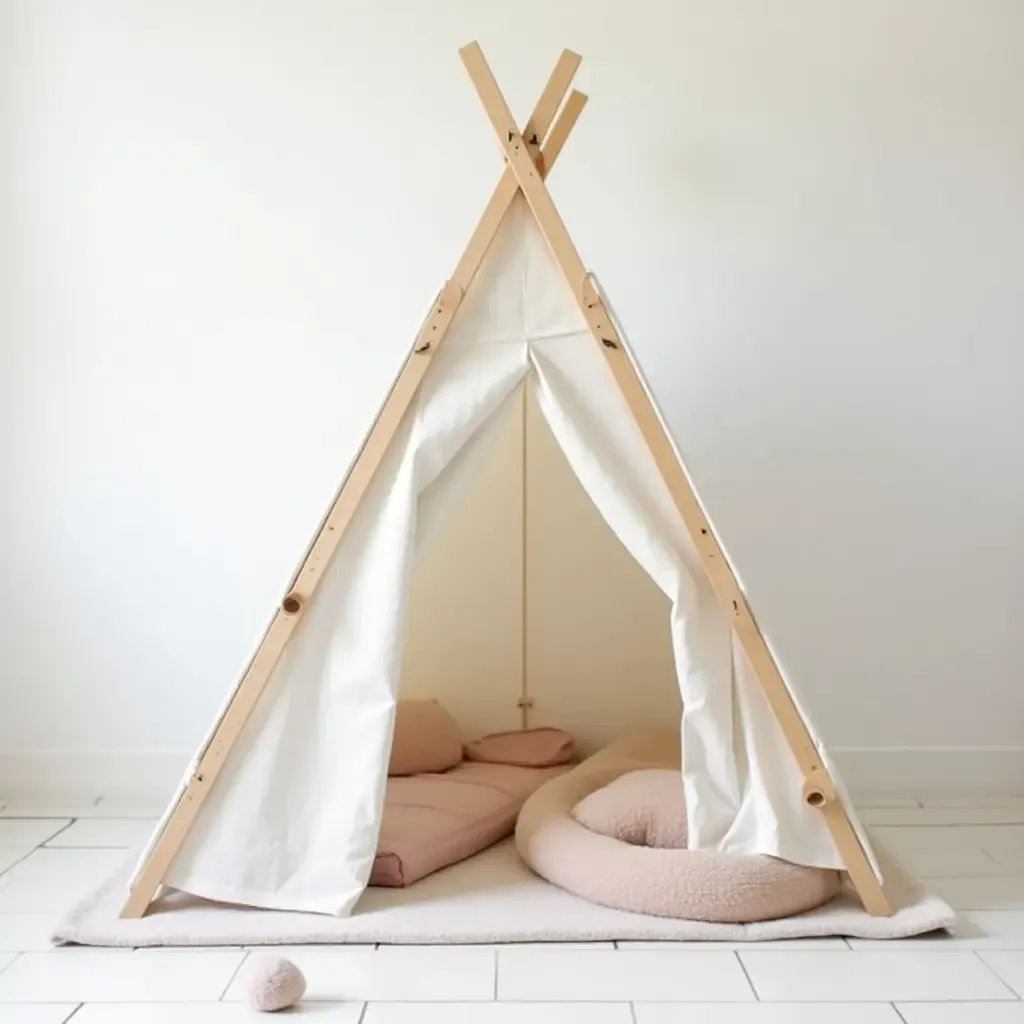 a photo of a DIY play tent made from sheets and dowels