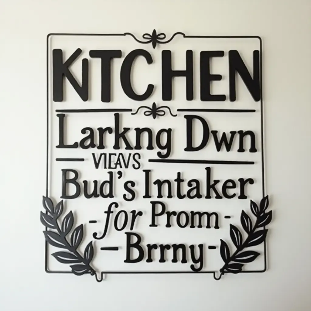 a photo of a modern metal wall art piece with kitchen quotes