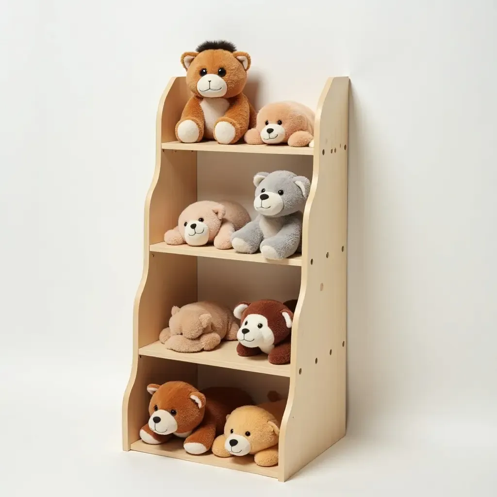 a photo of a playful storage ladder for stuffed animals