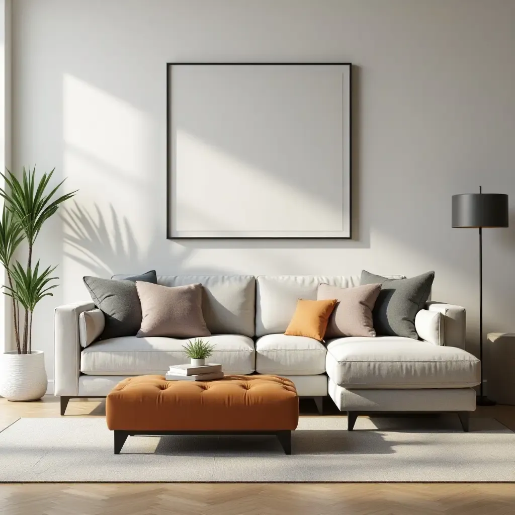 a photo of a living room featuring a chic storage ottoman