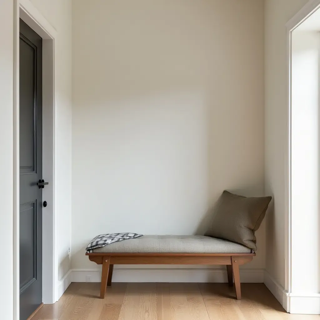 a photo of a small entrance hall featuring a foldable bench