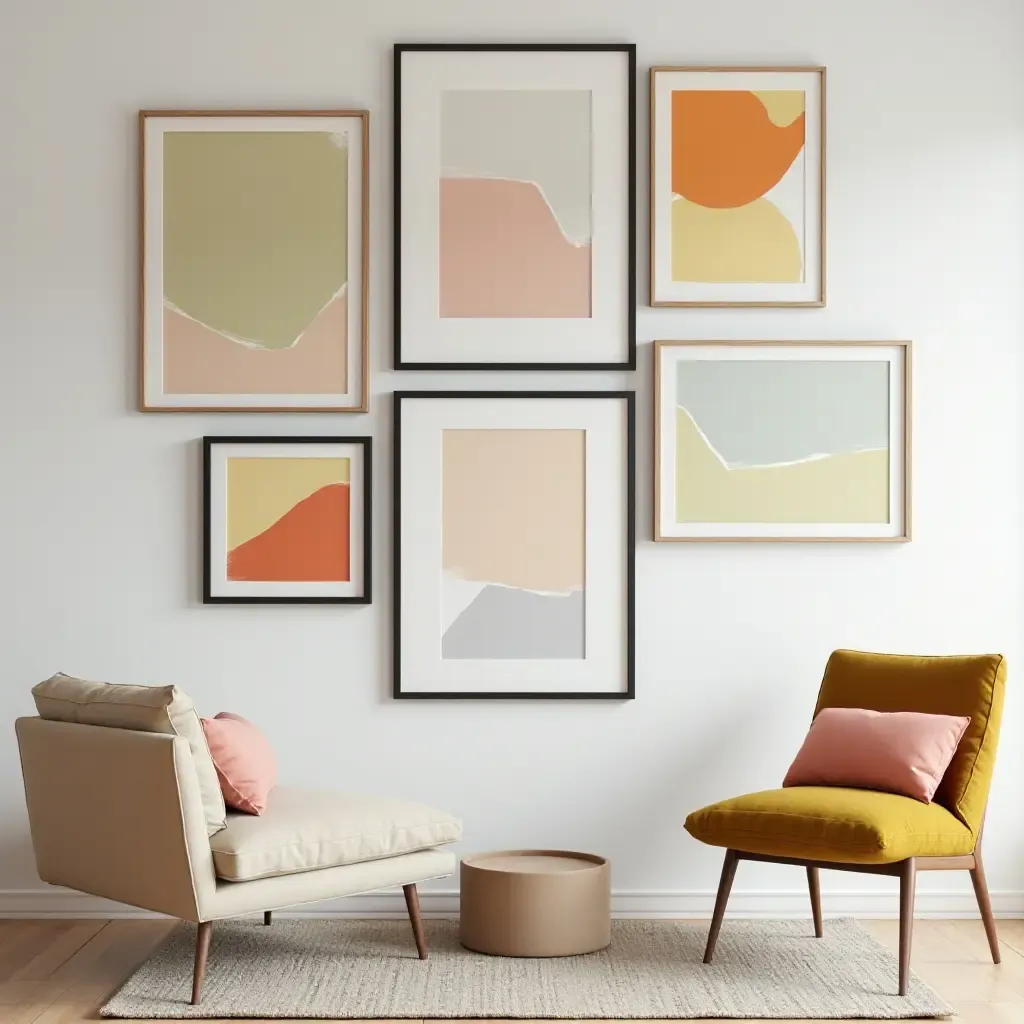 a photo of a colorful gallery wall with various frames