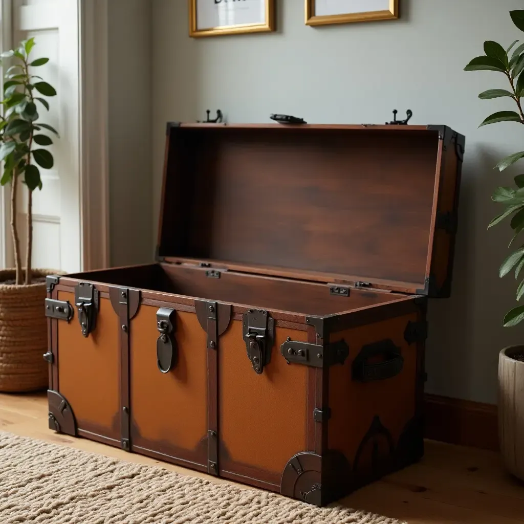 a photo of a vintage trunk used as a stylish storage solution