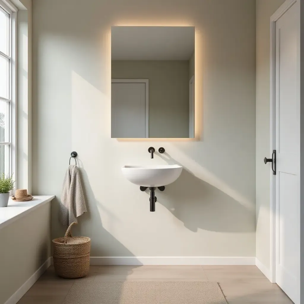 a photo of a serene bathroom with a wall-mounted sink and clean aesthetics