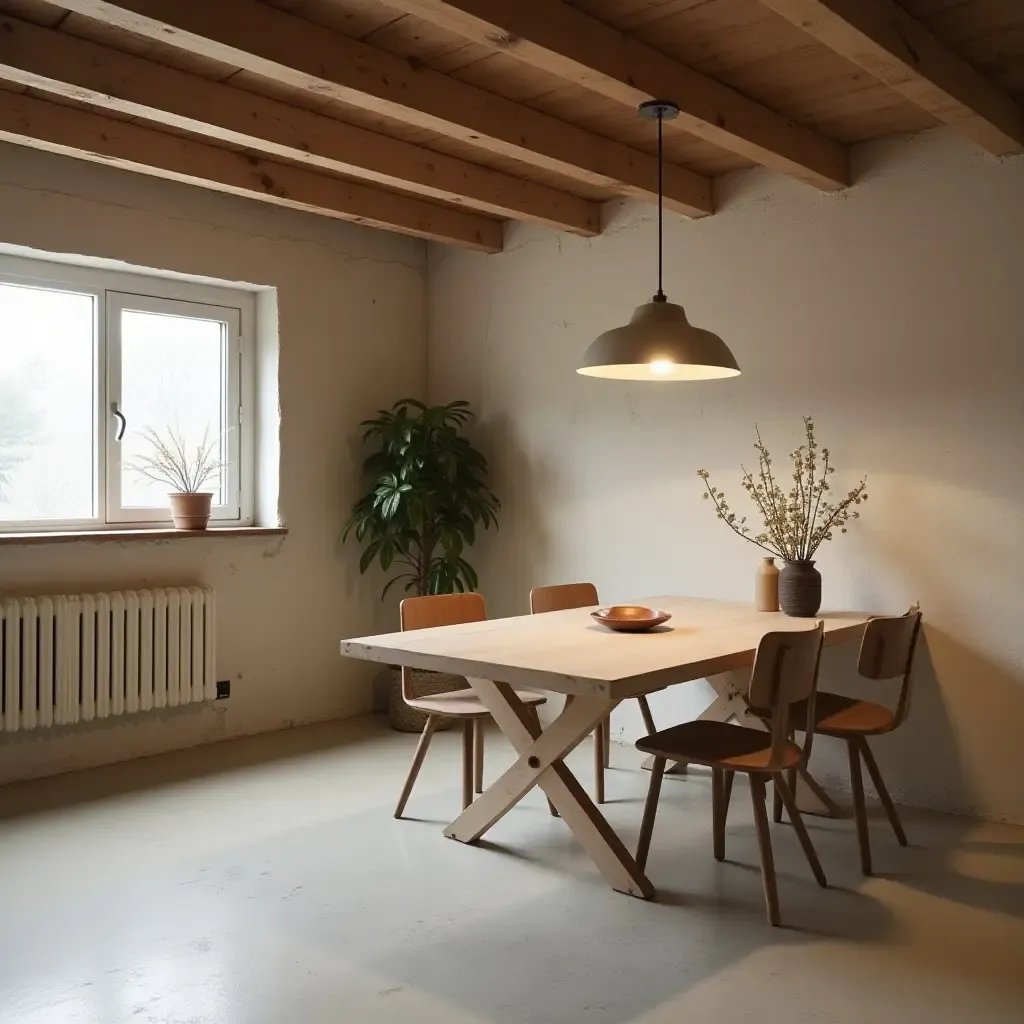 a photo of a basement with a stylish folding table for storage