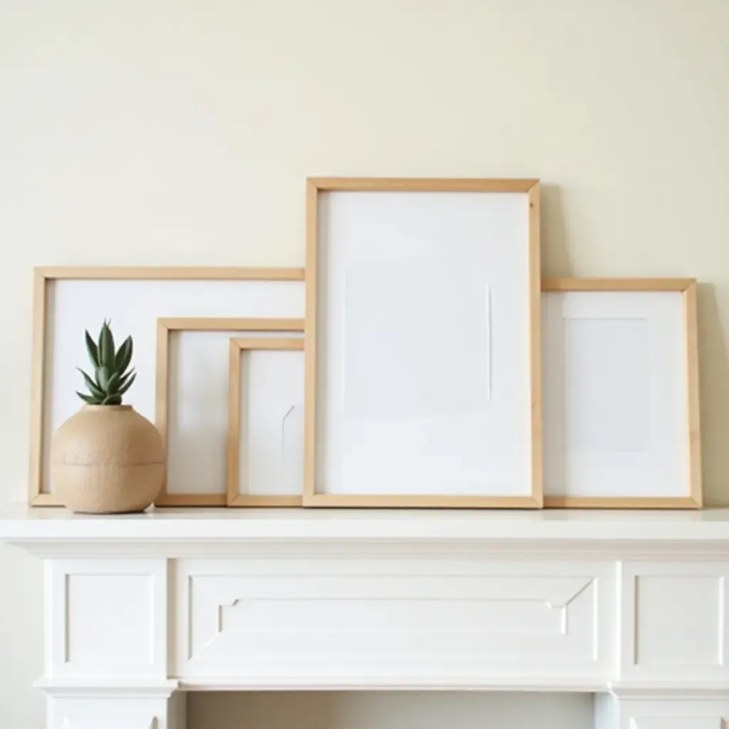 a photo of a DIY photo frame gallery on a mantelpiece