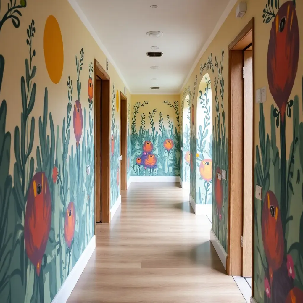 a photo of a DIY mural painted directly on corridor walls