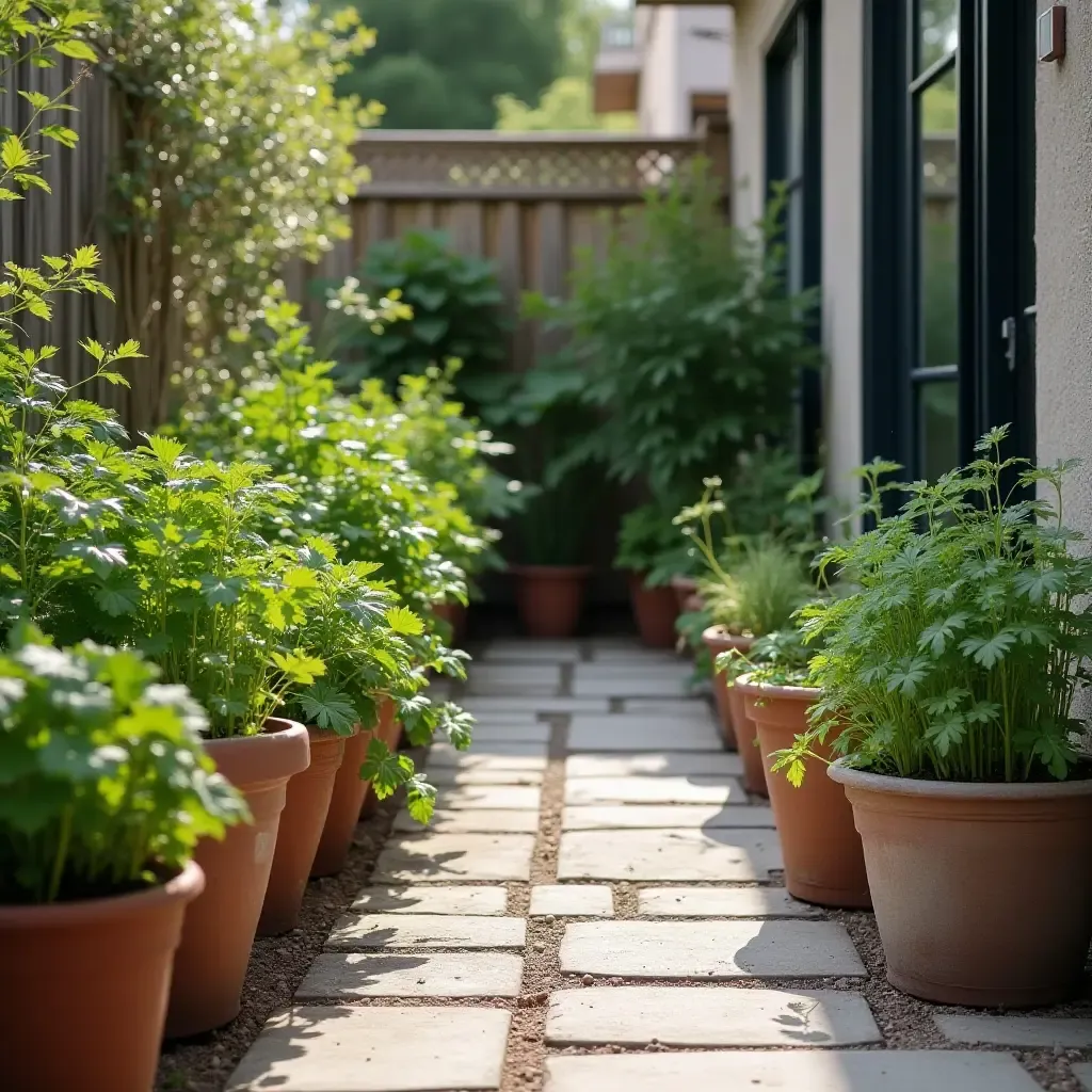 a photo of a patio with a small vegetable garden in pots